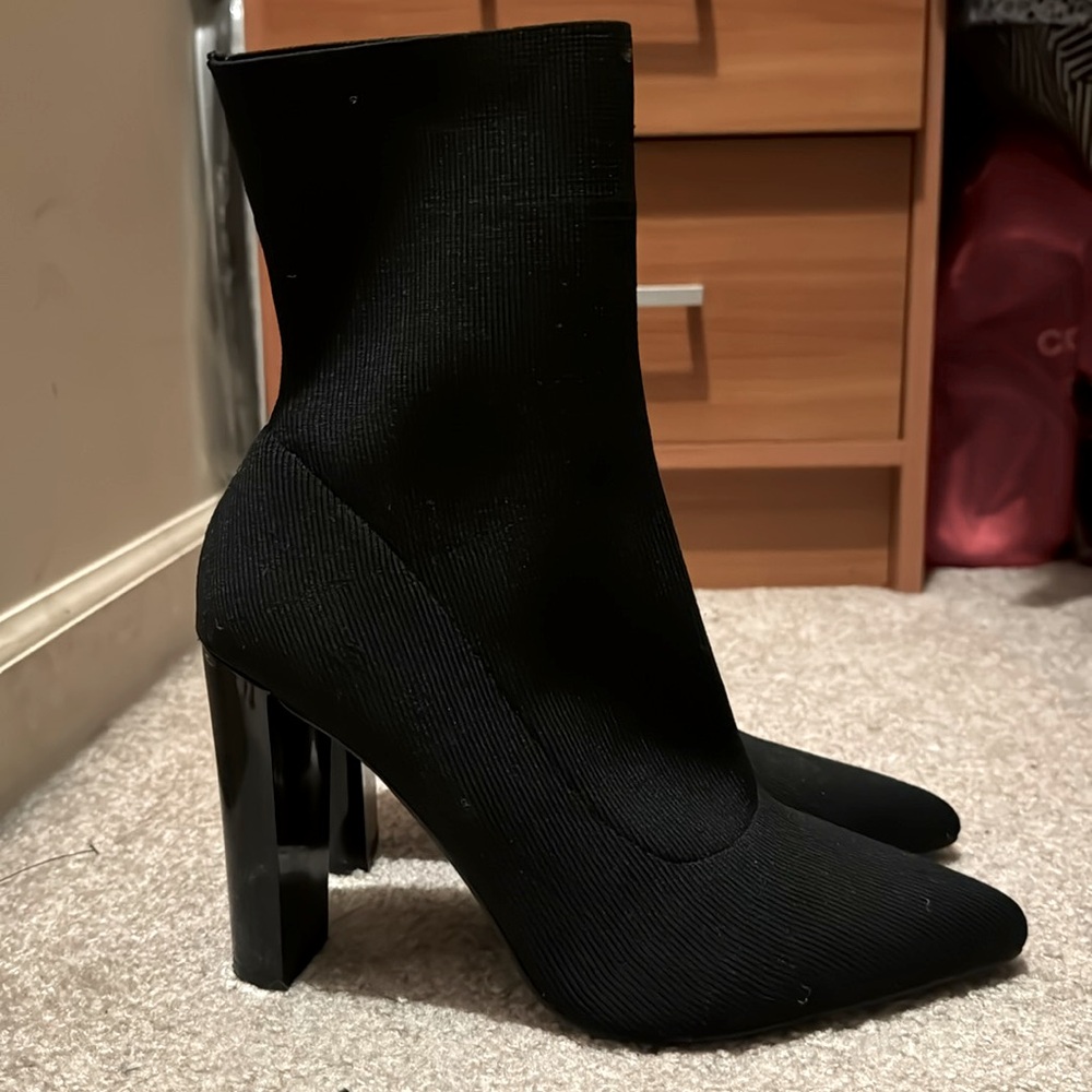 High heel black sock boots